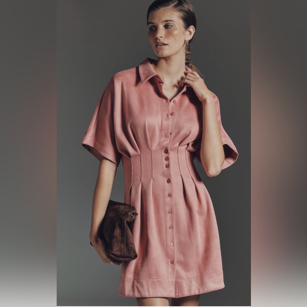 Anthropologie x Exquise Tobie Faux-Suede Mini Shirt Dress Size Medium NWOT